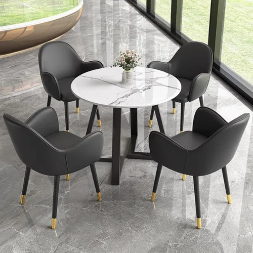 Vista 10 de YVYKFZD Office Reception Room Club Table and Chair Set, Simple Round Conference Table, 5 Piece Coffee Table Kitchen Dining Table Set, Small Beige