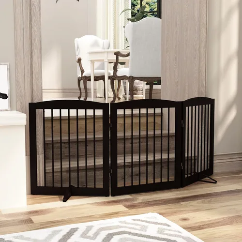 Vista 7 de Puerta independiente para mascotas para perros, puerta plegable de madera para perros para casa, puerta interior para perros, escaleras, puertas