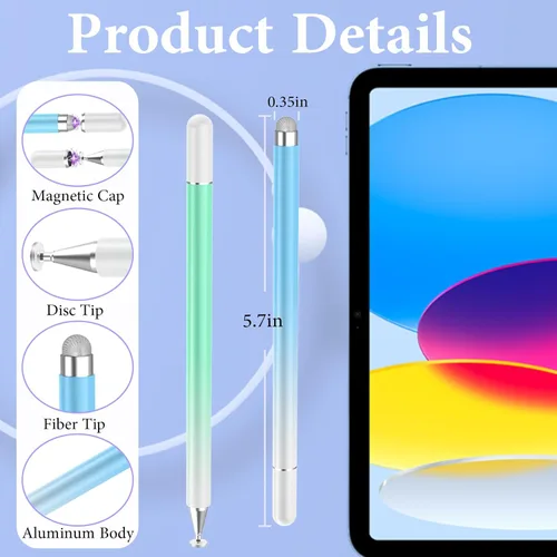 Vista 2 de Lápices ópticos para pantallas táctiles, Lápiz óptico de disco magnético 2 en 1 para iPad con tapa magnética, Lápiz para tableta iPad compatible