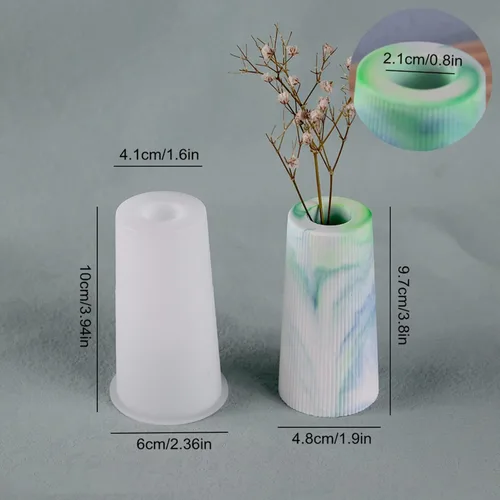 Vista 2 de Molde de silicona para florero a rayas, maceta suculenta, maceta de hormigón, yeso, molde de cemento, resina epoxi, soporte para bolígrafo