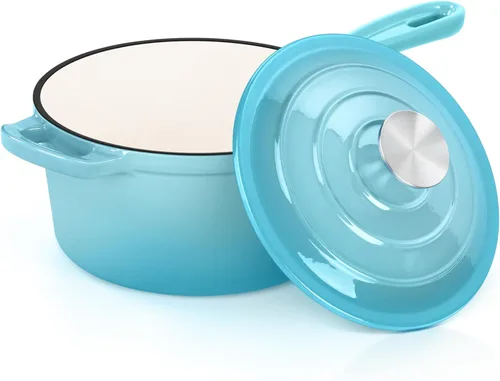 Vista 14 de E-far Cacerola de hierro fundido esmaltado con tapa, cacerola para horno holandés de 1 cuarto de galón, mini olla para salsa para cocinar, hervir