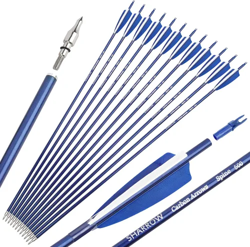 Vista 6 de Flechas de carbono de 31 pulgadas, flechas de caza de tiro con arco, 500 espina dorsal con plumas, flechas de práctica para tiro con arco compuesto