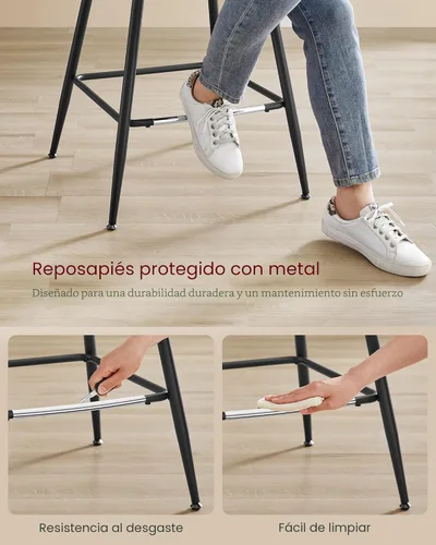 Vista 5 de VASAGLE Juego de 2 Taburetes de Bar, Taburetes de Bar de Altura de Mostrador con Respaldo, Respaldo Ergonómico, Cuero Sintético, Patas de Metal