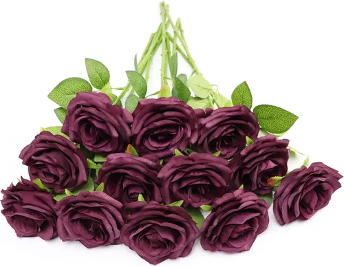 Vista 36 de Flores artificiales de rosa, rosas artificiales, rosas de seda, rosas falsas de aspecto real con tallos para manualidades, ramos de boda, centros