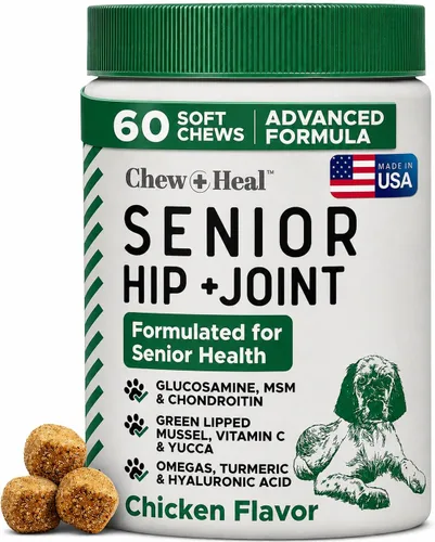Glucosamina para perros mayores Suplemento de cadera y articulaciones, 60 masticables de movilidad