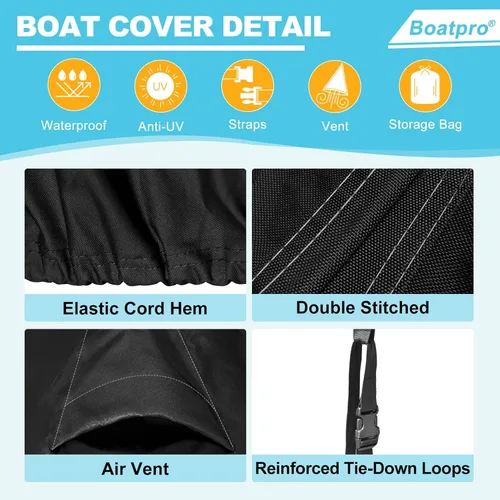 Vista 5 de Cubierta impermeable para consola central de barco de 16 a 18 pies, lona de poliéster de grado marino 1300D resistente de 16 pies 17 pies y 18 pies