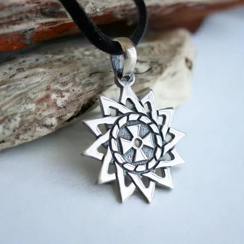 Vista 2 de Erzgamma Lucky Star Necklace 925 Sterling Silver Charm - 12-pointed Star with Cross Pendant - Ancient Sacred Religious Symbol - Strong Protective