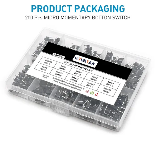 Vista 5 de QTEATAK - Juego surtido de 200 piezas de 10 pines de 0.236 x 0.236 in de 0.236 x 0.236 in, interruptor de botón táctil micro momentáneo