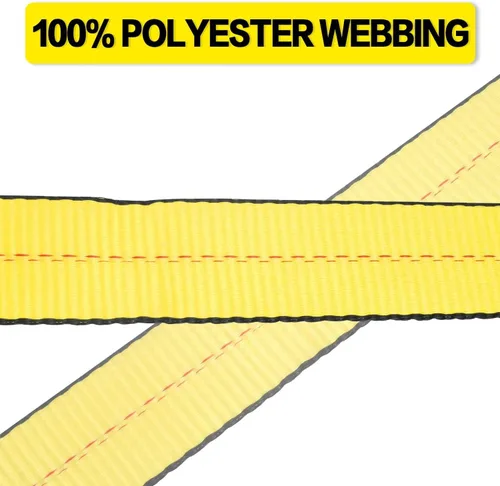 Vista 4 de Correas de trinquete con gancho plano - Correas de amarre resistentes - 2 pulgadas x 27 pies - Correa resistente a la intemperie - Límite de carga