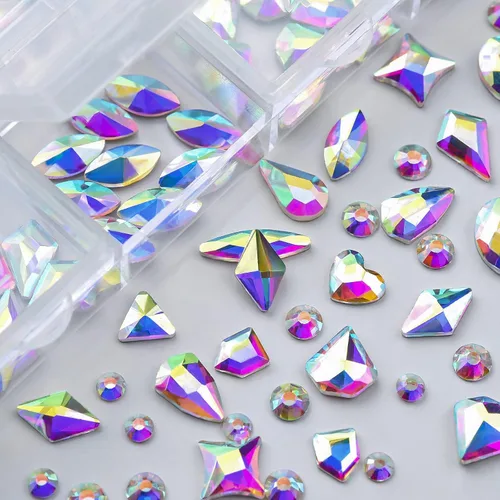 Vista 2 de Kit de diamantes de imitación de cristal AB 3D, 240 piezas de diamantes de imitación de múltiples formas, piedras AB mezcladas 12 estilos de gemas