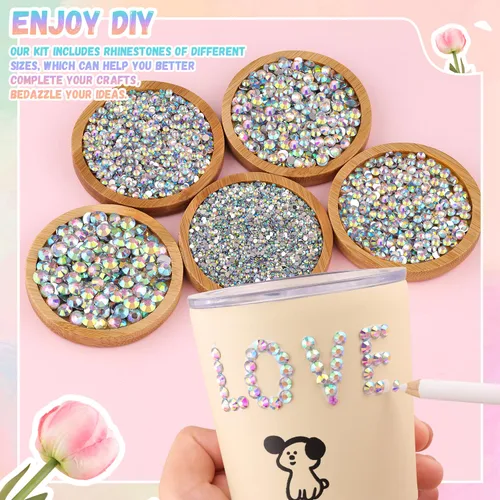 Vista 3 de 30000 diamantes de imitación de resina para decorar con 3 piezas de pegamento para joyería B7000, gemas AB de respaldo plano para manualidades