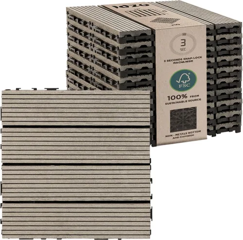 Vista 4 de IDZO Baldosas entrelazadas para terraza de 9.6 pies cuadrados - 10 piezas de baldosas de madera de acacia impermeables, baldosas para piso