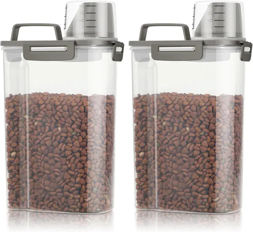Vista 21 de TBMax Recipientes de almacenamiento de alimentos para perros y gatos pequeños, paquete de 2, contenedor de comida para mascotas con boquilla y taza