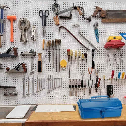 Vista 6 de HARFINGTON Caja de Herramientas 11.4" Caja de Herramientas de Acero Portátil Estilo Techo de Cadera con Cierre de Pestillo de Metal Cofre de Negro