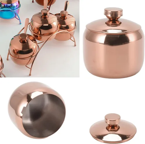 Vista 6 de Tarro de especias de acero inoxidable para el hogar, cuenco de azúcar, recipiente pequeño para condimentos en forma de tambor, recipiente