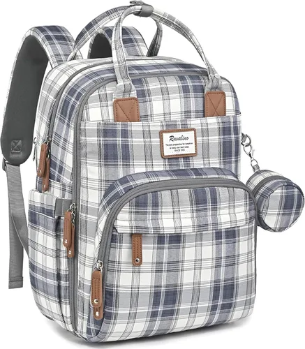 Vista 26 de RUVALINO Pañalera tipo mochila, mochila de maternidad multifuncional para viajes, bolsas para cambiar al bebé, de gran capacidad, impermeable, rojo