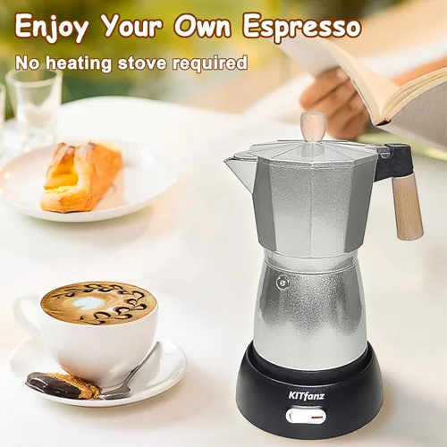 Vista 2 de Cafetera eléctrica de café expreso, cafetera italiana, olla moka eléctrica, cafetera cubana, cafeteras eléctricas portátiles con base desmontable