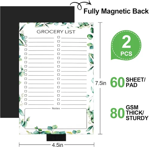 Vista 2 de Joyberg 2 blocs magnéticos para lista de comestibles para refrigerador, 4.5 x 7.5 pulgadas, bloc de notas magnético para refrigerador, bloc de notas