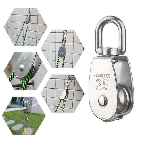 Vista 7 de Rocaris Paquete de 6 Poleas Simples de Elevación M25 con Carga de 330 Libras, Acero Inoxidable 304 de Servicio Pesado Bloque de Polea de Cuerda