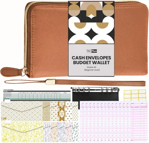 Vista 14 de Cartera con sobres para dinero en efectivo, sistema todo en uno con 12 sobres con pestañas para efectivo, 12 tarjetas para presupuesto mensual, 1
