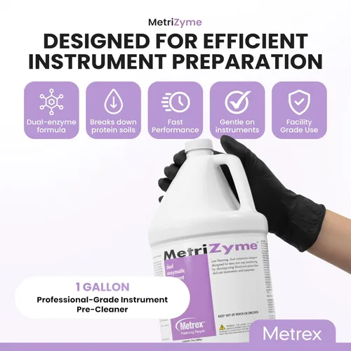 Vista 3 de Metrex MetriZyme - Detergente enzimático dual - Limpiador enzimático para prelimpieza de instrumentos médicos, fórmula baja en espuma
