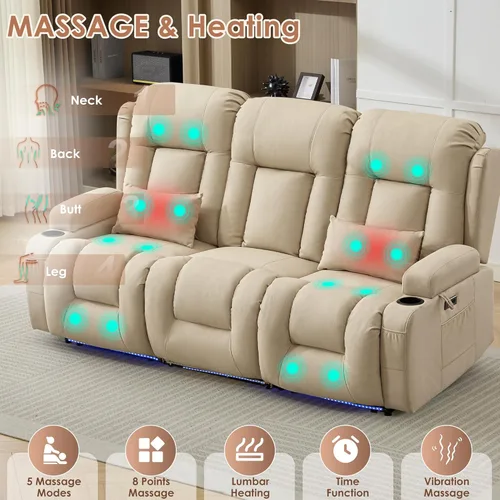Vista 5 de TUNYI Wall Hugger Power Loveseat - Sofá biplaza reclinable con consola de teatro, sofá reclinable RV con USB/tomacorriente/altavoz/portavasos/luz