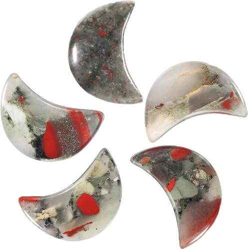 Vista 6 de 5 piezas de piedra de preocupación de palma pulida con cristal de luna creciente para equilibrio de chakras, fabricación de joyas de bricolaje