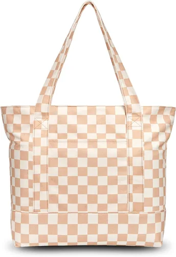 Vista 17 de TOPDesign Paquete de 1 bolsa de lona con bolsillo externo, bolsa de compras reutilizable para comestibles, cierre de cremallera superior, artículos