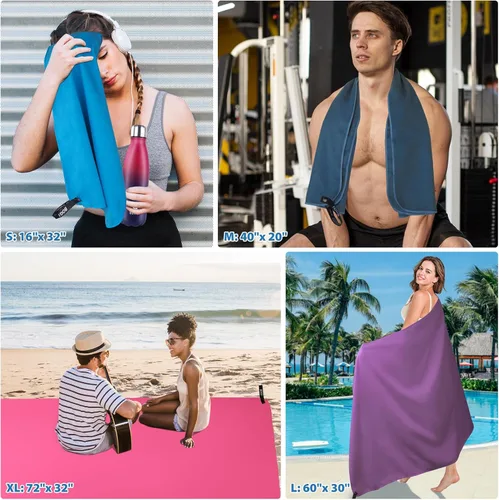 Vista 9 de BOGI Paquete de 4 toallas deportivas de viaje de microfibra, toalla de secado rápido, toalla de camping de microfibra suave y ligera, absorbente