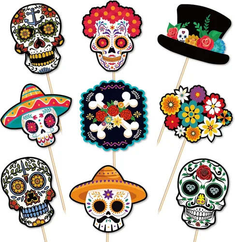144 piezas de decoración para cupcakes del Día de los Muertos – Calavera de Halloween, palillos de dientes, palillos de dientes, suministros para