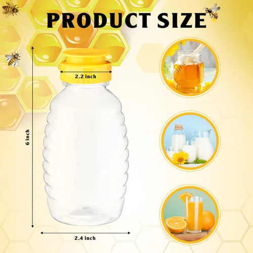 Vista 2 de Paquete de 72 botellas de miel de plástico de 16 onzas, contenedor de miel transparente recargable para apretar, tarros de miel vacíos, dispensador