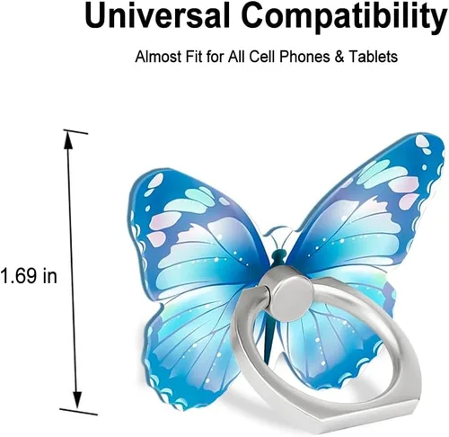 Vista 7 de Soporte de anillo de dedo de mariposa para teléfono celular, rotación de 360 grados, agarre de anillo de metal para iPhone, Samsung Galaxy, todos