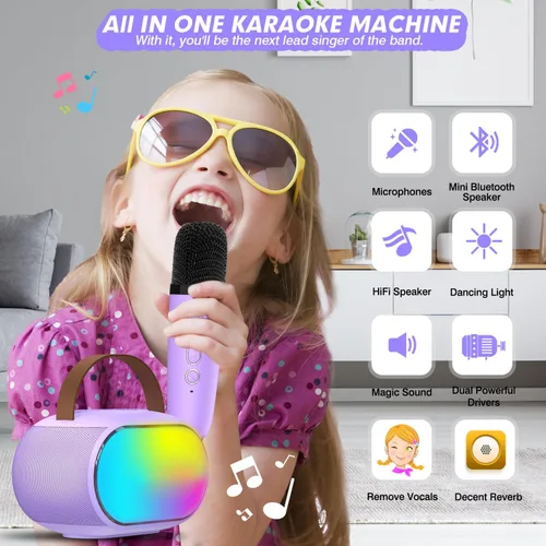 Vista 2 de Heroange Máquina de micrófono de karaoke con 2 controladores, juguete para niñas y niños de 3, 4, 5, 6, 7, 8, 9, 10, 11, 12 años de edad, altavoz