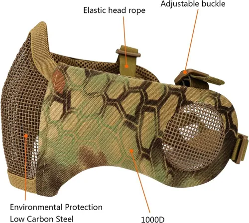 Vista 2 de Máscara táctica plegable de malla + con gorra de béisbol ajustable con protección para los oídos, para paintball, tiro, cosplay, juego CS