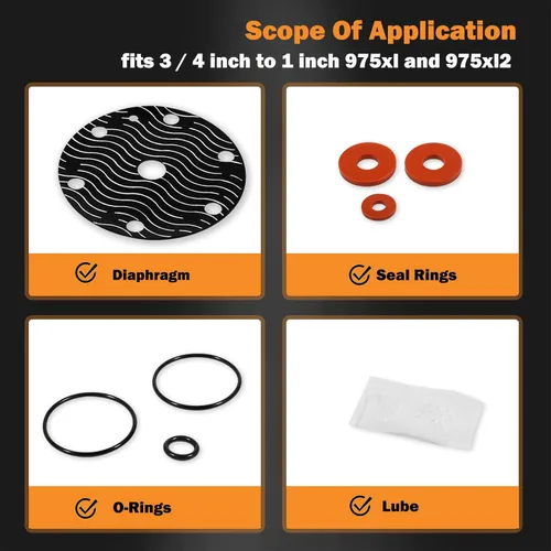 Vista 2 de Reemplazo para Wilkins 3/4"-1" Modelo 975XL/XL2 Kit de reparación de goma Kit de reparación de prevención de reflujo