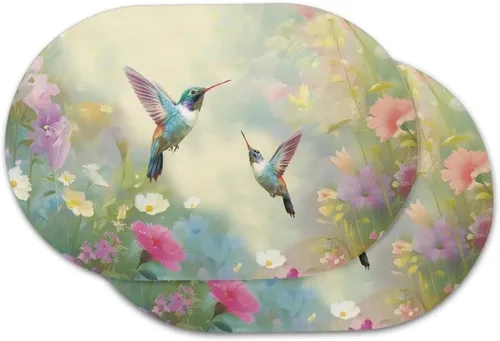 Vista 53 de Blue Flower Dining Table Mats Set of 2 Hummingbird Heat Resistant Placemats Washable and Wipeable Non Slip Place Mat, Waterproof Modern Dining Table
