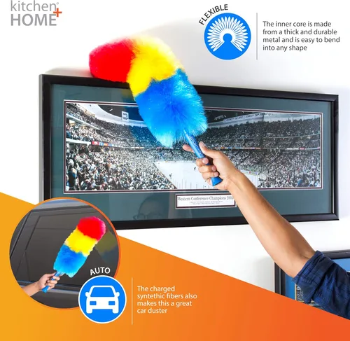 Vista 5 de Kitchen + Home - Plumero estático de arcoíris de 23 pulgadas, plumero electrostático que atrae el polvo como un imán