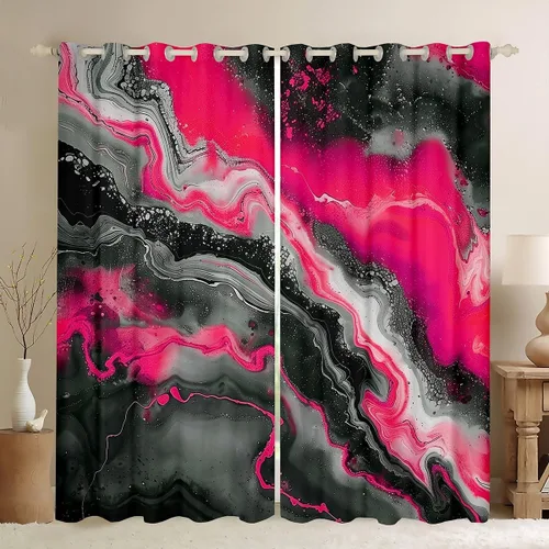 Vista 13 de Feelyou Cortinas abstractas para dormitorio, sala de estar, cortinas opacas de oscurecimiento negro y azul, con estampado de mármol, 2 paneles de 38
