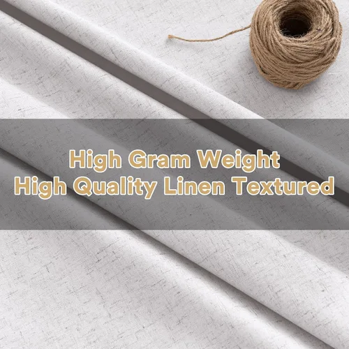 Vista 187 de PrinceDeco Cortinas con textura de lino 100% opacas de 64 pulgadas de largo, juego de 2 paneles de cortinas de lino opacas con forro aislante Arena