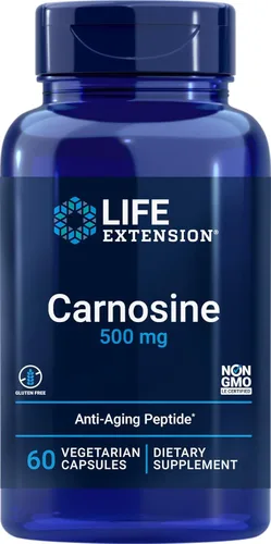 Life Extension Carnosina 500 mg Potente, Anti-Envejecimiento L-Carnosina Suplemento - Antioxidante - Sin OGM, Sin Gluten - 60 Cápsulas Vegetarianas