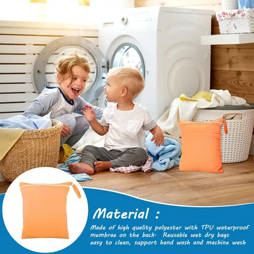 Vista 6 de Shappy 4 bolsas para artículos húmedos y secos para pañales de tela para bebé, bolsa impermeable lavable, de viaje, reutilizable, con 2 bolsillos