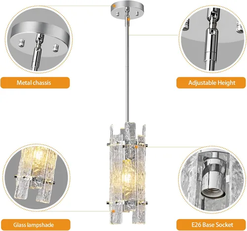 Vista 5 de Iluminación colgante de cristal moderna, luces colgantes cromadas, mini candelabros de cristal, lámpara colgante ajustable para cocina, isla