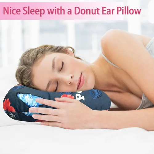 Vista 6 de Almohada perforadora de oreja para dormir de lado, almohadas con agujeros para dolor de oído, almohada de dona para dormir del lado de la oreja