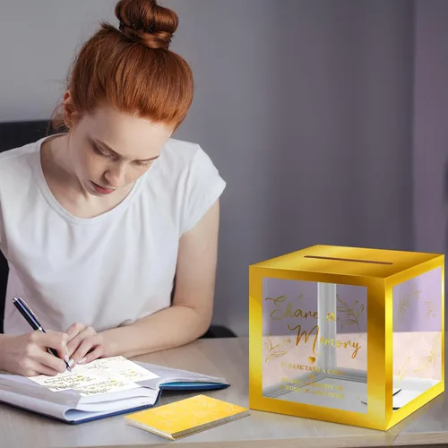 Vista 7 de Pajean 50 tarjetas de memoria Greenery Share a Memory Card para la celebración de la vida, caja de tarjetas de memoria con ventanas transparentes