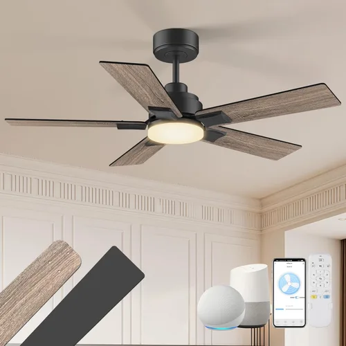 Ventiladores de techo de 42 pulgadas con luces, ventilador de techo inteligente con luz y control remoto, Alexa, aplicación, ventiladores de techo