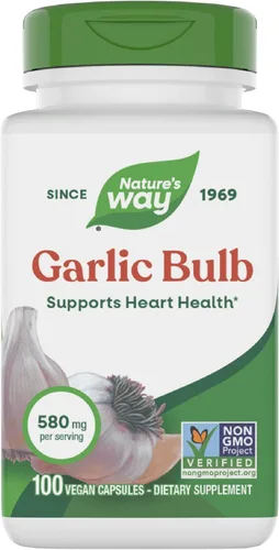 Nature's Way Bombilla de ajo, apoya la salud del corazón*, proyecto verificado sin OMG, 580 mg por porción, vegano, 100 cápsulas (el embalaje puede