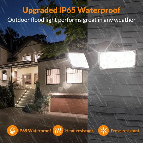 Vista 7 de LEPOWER Luz de inundación LED de 3000LM para exteriores, luz de seguridad LED controlada por interruptor, luces exteriores de 28 W con 2 cabezales