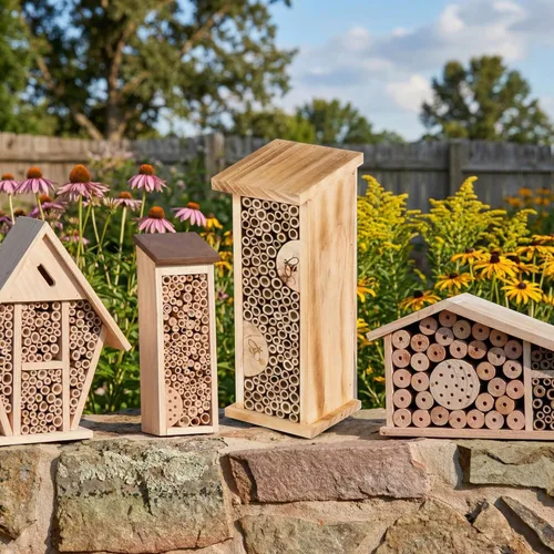 Vista 8 de Casa de pájaros Abeja Colmena Insectos de madera Casa colgante de bambú Insectos Hoteles para jardín al aire libre decorativo