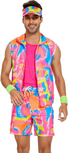 5 Pieces 80s Workout Costume for Men Halloween Cosplay 80s 90s Workout Outfit Party Clothing for Adult Mens