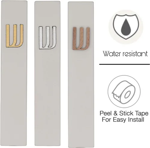 Vista 2 de A&S Mezuzot Moderna funda de mezuzá de hormigón con pergamino, fácil de despegar y pegar Mezuza (gris + espinilla grabada, 5 pulgadas)